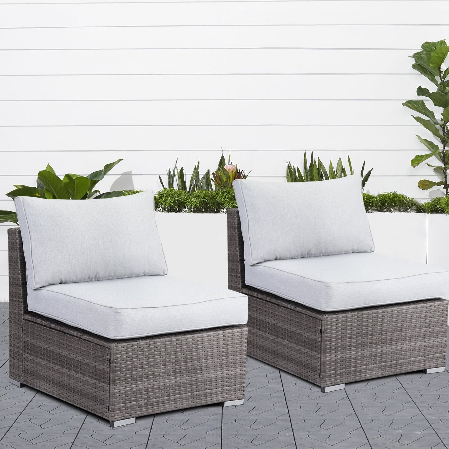 2 Pieces Outdoor Wicker Armless Sofa
