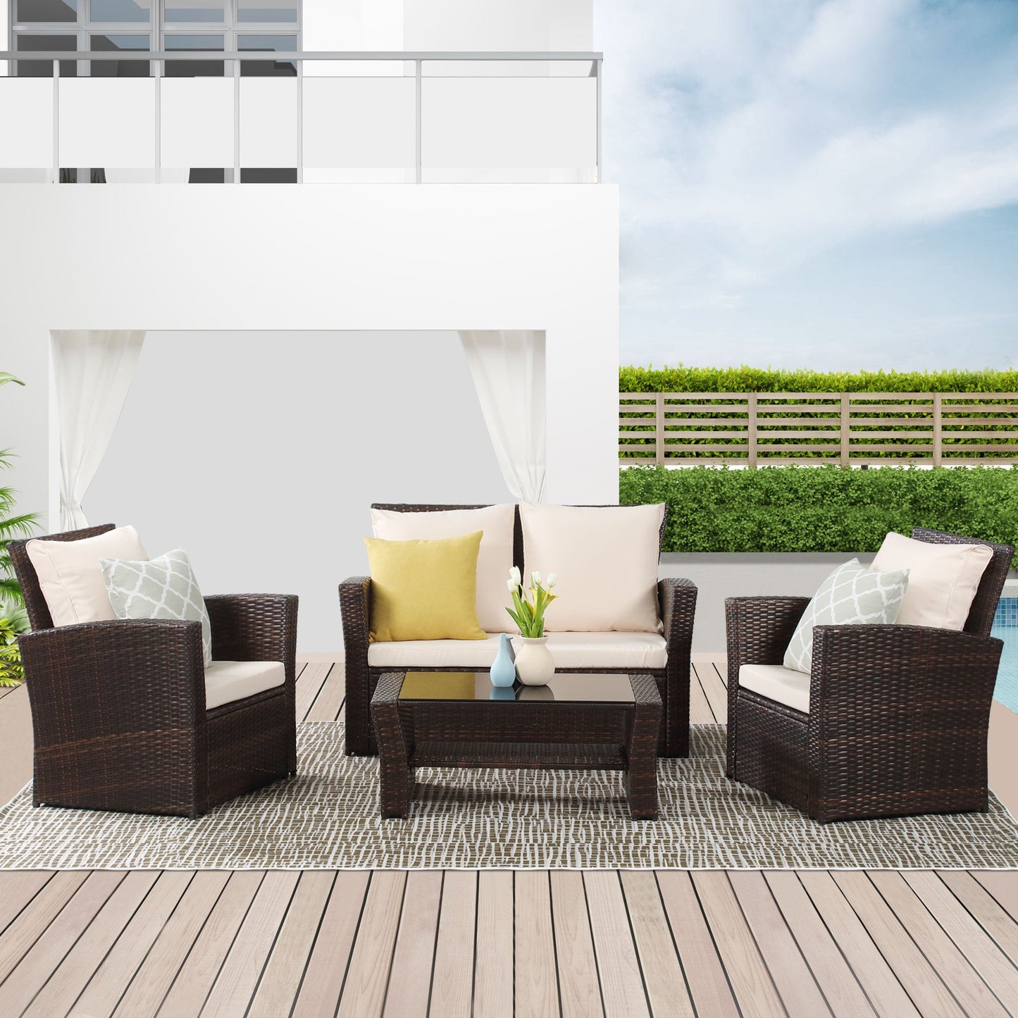 4 Piece Wicker Conversation Set
