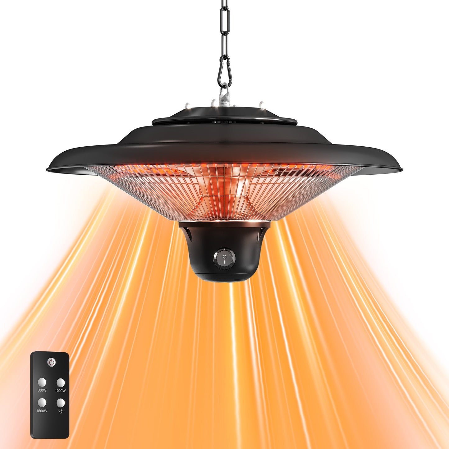 Outdoor Patio Heater, 1500W Outdoor Hanging Heater, Electric Infrared Hanging Heater with 3 Adjustable Modes, Waterproof Ceiling Heater for Porch, Garage, Balcony, Black