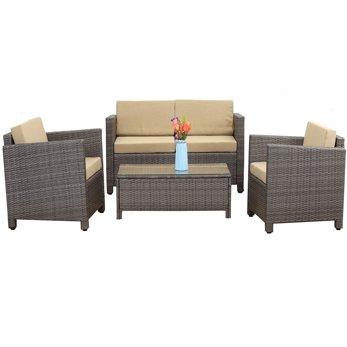 4 Pieces Wicker Sofa Set with Cushion