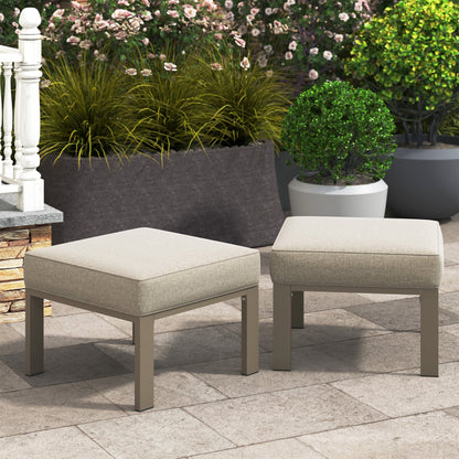 Royalcraft Patio Furniture Footstools Metal Ottomans Set of 2, Metal Outdoor Ottomans with Upgraded Cushions, All-weather Outdoor Footrest Seat for Balcony, Garden, Deck, Backyard, Black
