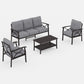 Heynemo 5-Seater Outdoor Patio Furniture Set, 4 Piece Patio Conversation Set with Coffee Table, Metal Furniture Set for Porch Backyard Garden, Grey