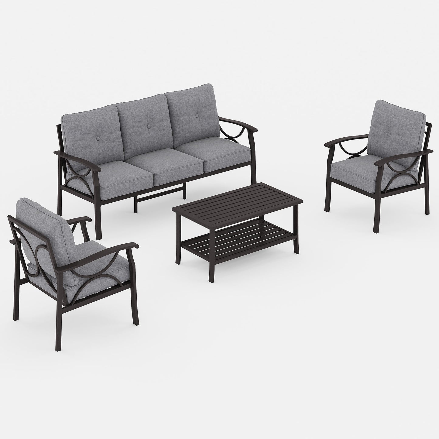 Heynemo 5-Seater Outdoor Patio Furniture Set, 4 Piece Patio Conversation Set with Coffee Table, Metal Furniture Set for Porch Backyard Garden, Grey