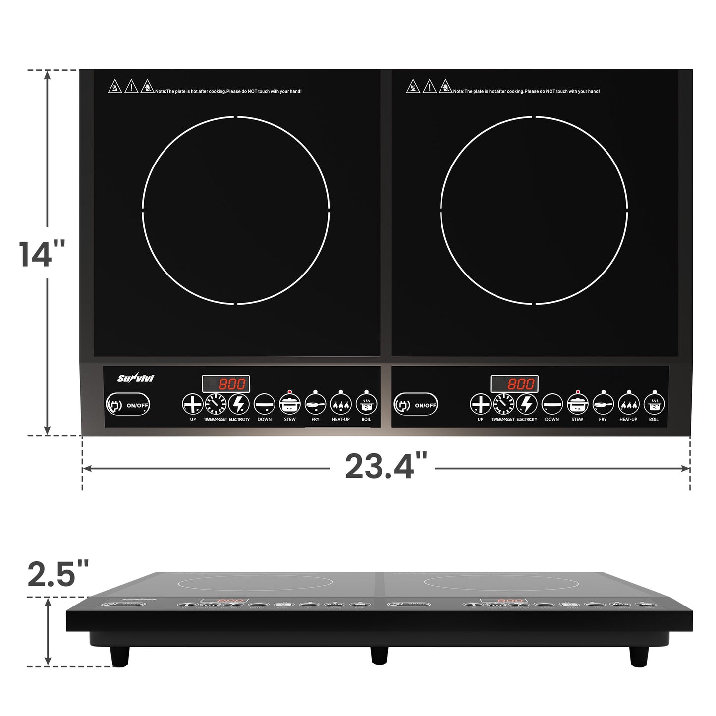 Sunvivi Portable Dual Induction Cooktop, Commercial-Grade Electric Countertop Burner with Timer, Induction Hot Plate with LED Screen, 8 Power(100W-1000W/800W) & 8 Temp Setting(176°F-518°F), Black