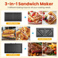Sunvivi 3-in-1 Electric Sandwich Maker & Waffle Grill, 800W Panini Press with Non-Stick Removable Plates & Tempered Glass Top, Cool Touch Handle, Black