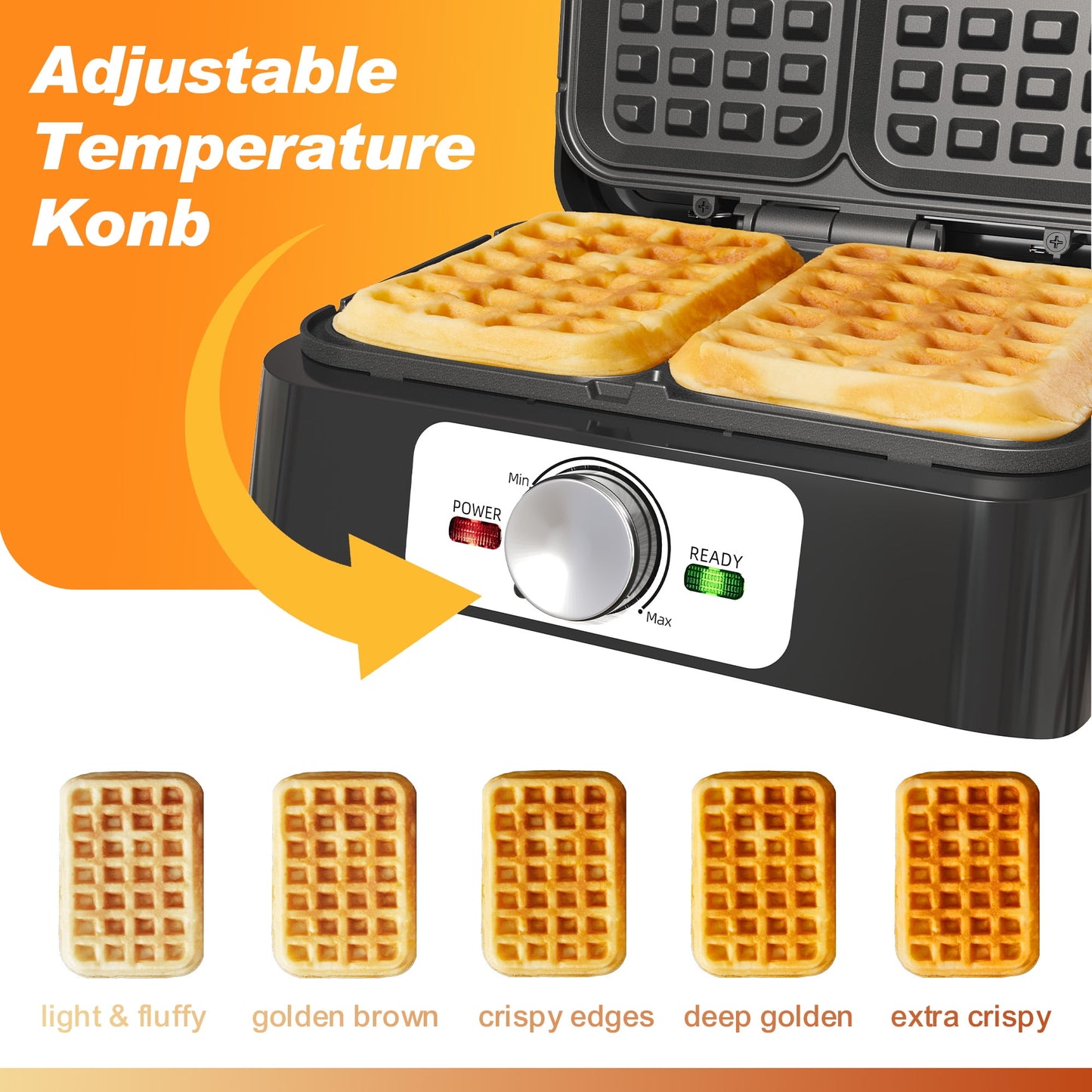 Sunvivi 2-Slice Belgian Waffle Maker, Electric Waffle Iron with Temperature Control, Nonstick Plates & Indicator Lights, Easy Clean