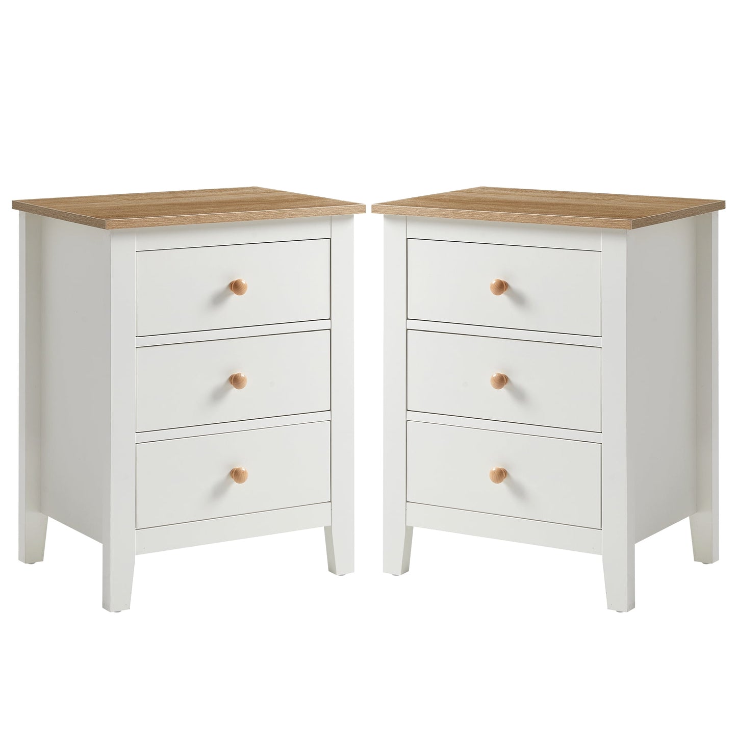 May in Color Tall 3 Drawer Nightstand Set of 2, Modern Bedside Table with Solid Wood Knobs, Wood Side Table for Bedroom, Living Room, White