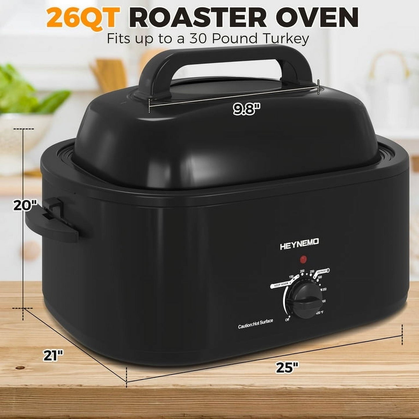 CozyHom 24 Quart Electric Roaster Oven, Stainless Steel Buffet Turkey Roaster Oven with Self-Basting Lid Removable Pan, Black