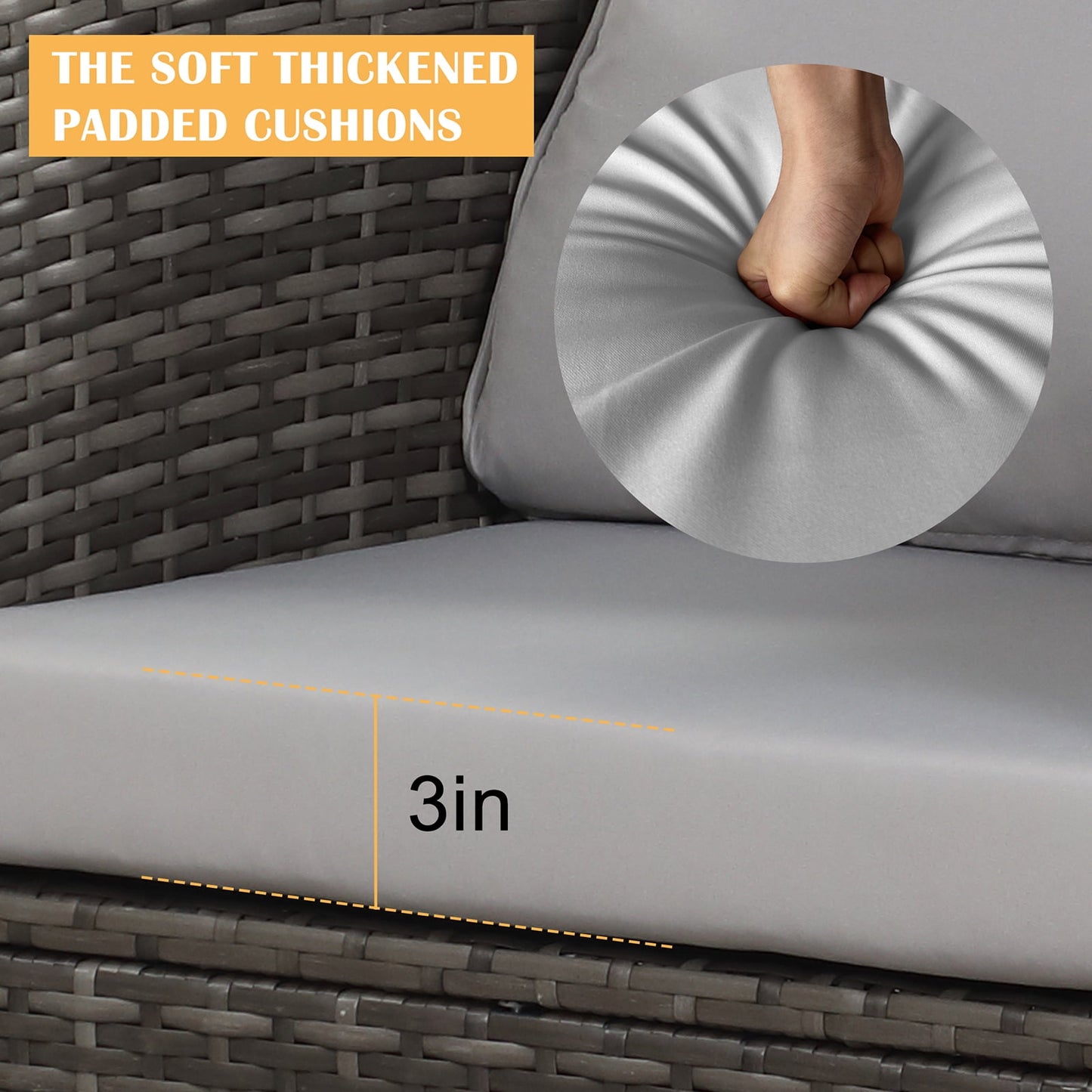 Superjoe 4 Piece Outdoor Patio Furniture Set Rattan Sectional Conversation Set, 4 Cushioned Seats, Gray, 4