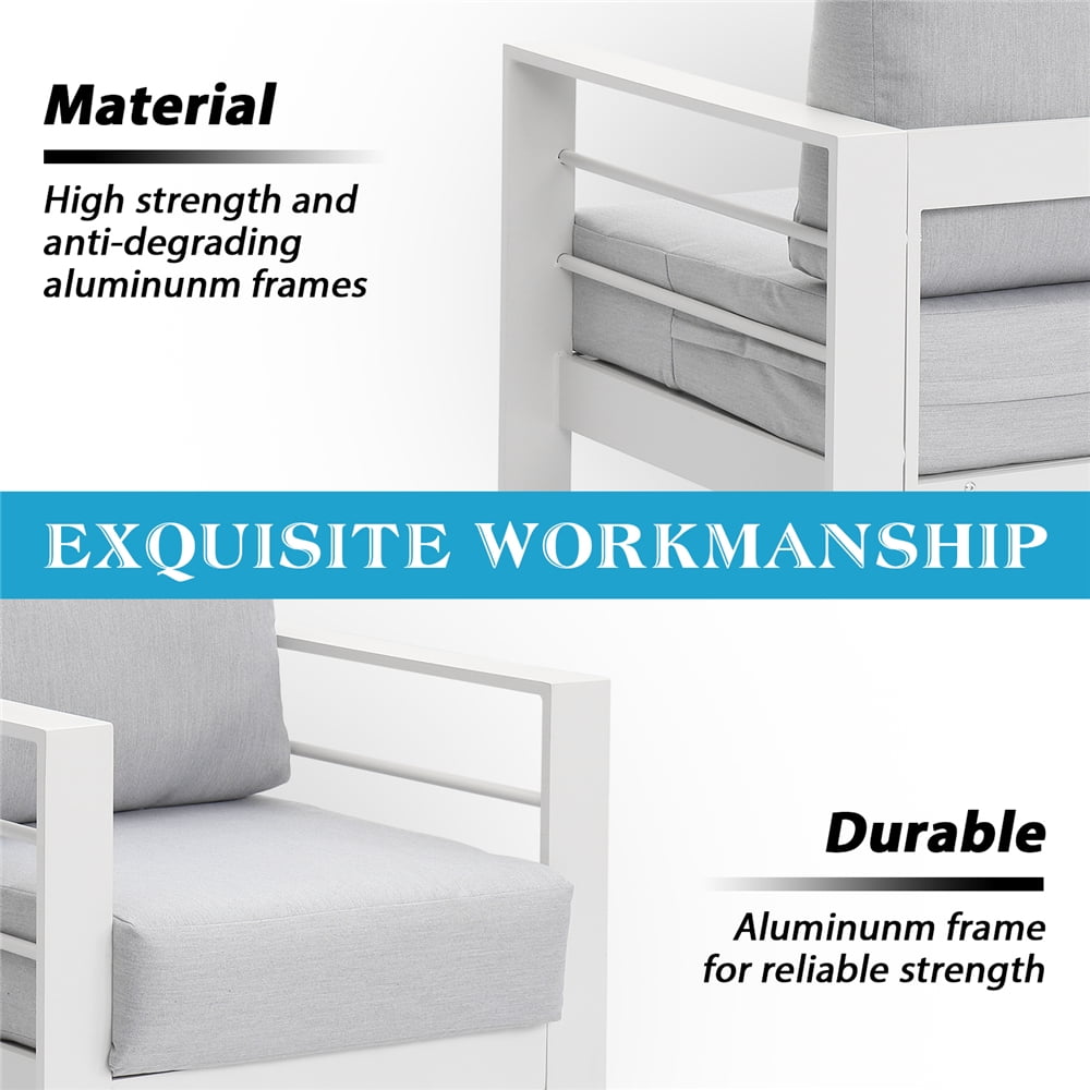Superjoe Aluminum Outdoor Furniture Set 4 Pcs Patio Sectional Conversation Sofa Set with Coffee Table,White