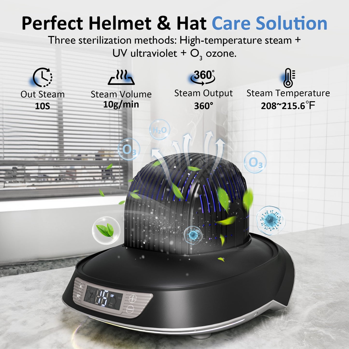 Superjoe Helmet & Cap Care Machine, Black Hat Helmet Care Machine with Steam Iron, UV Light, O? ozone & 3-Color Lighting, Restore Misshapen Cap Shape, Helmet Hat Cleaner for Various Hats and Helmets
