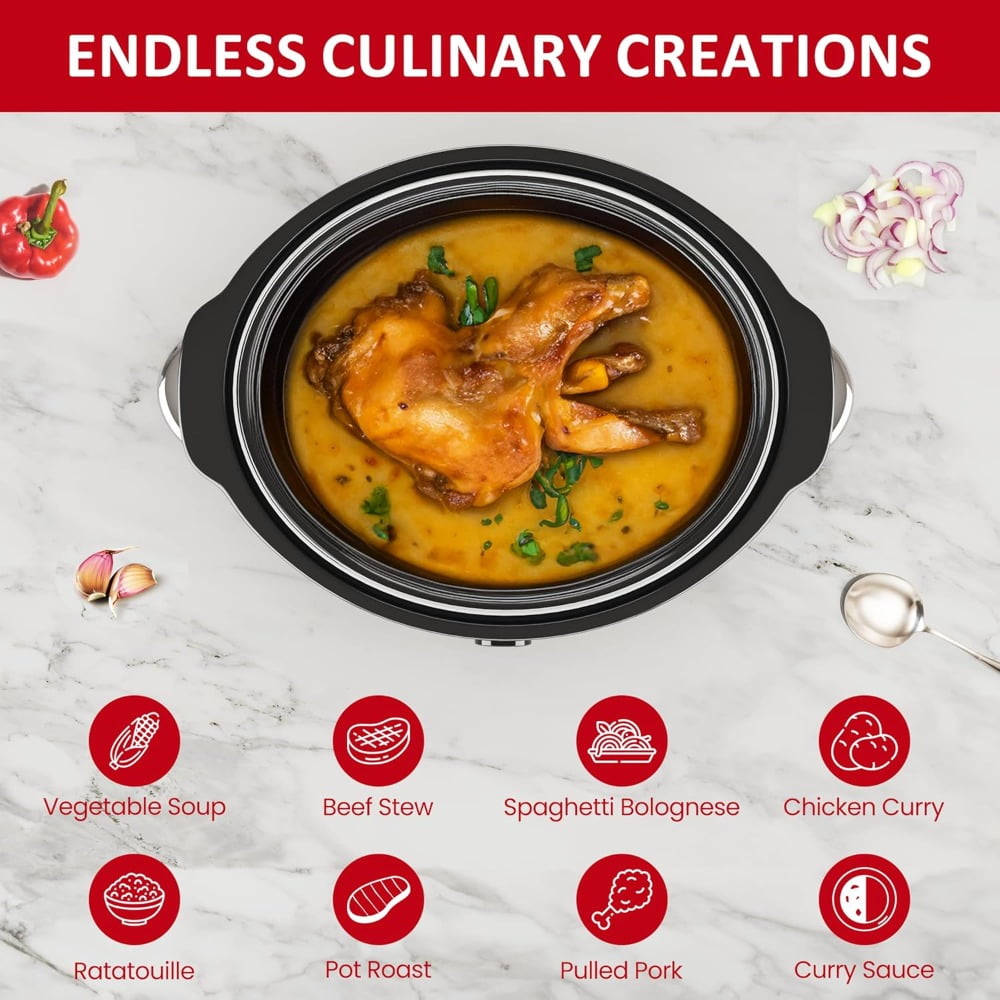 4 QT Slow Cooker, Buffet Server and Warmer with 3 Heating Modes, Compact Slow Cooker, Dishwasher-Safe Removable Ceramic Pot & Tempered Glass Lid, Stainless Steel, Black