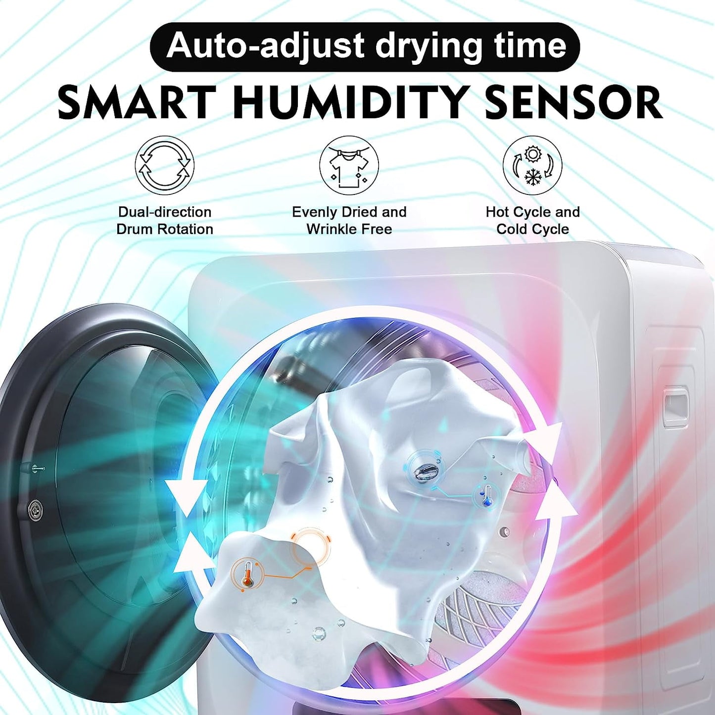 Portable Clothes Dryer 8.8 Lbs Compact Electric Dryer with Smart Moisture Sensor 850W Dryer with LCD Control Panel Tumble for RV Apartment Dorm Home, White