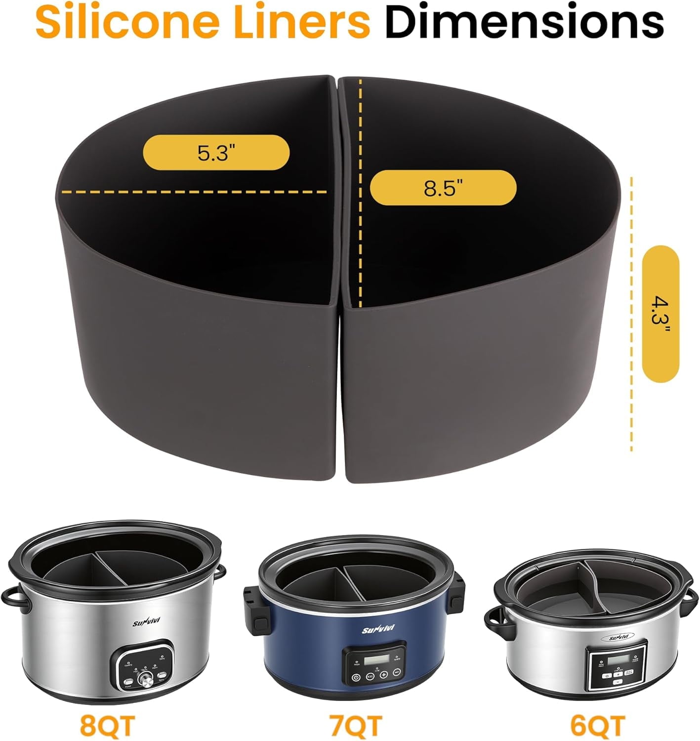 Heynemo Reusable Silicone Crock Pot Divider, 2-in-1 Slow Cooker Liners for 6 Quart Oval Crock Pots, BPA-Free Cooking Accessory