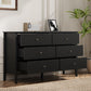 RoyalCraft Black 6 Drawer Dresser, Fluted Modern Wood Dresser, Double Chest of Drawers with Ball Bearing Slide, Long Dresser for Bedroom TV Stand Storage Cabinet for Living Room