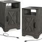 RoyalCraft Farmhouse Nightstand Set of 2, Wooden Rustic End Table with Charging Station, Storage Cabinets, Dark Grey