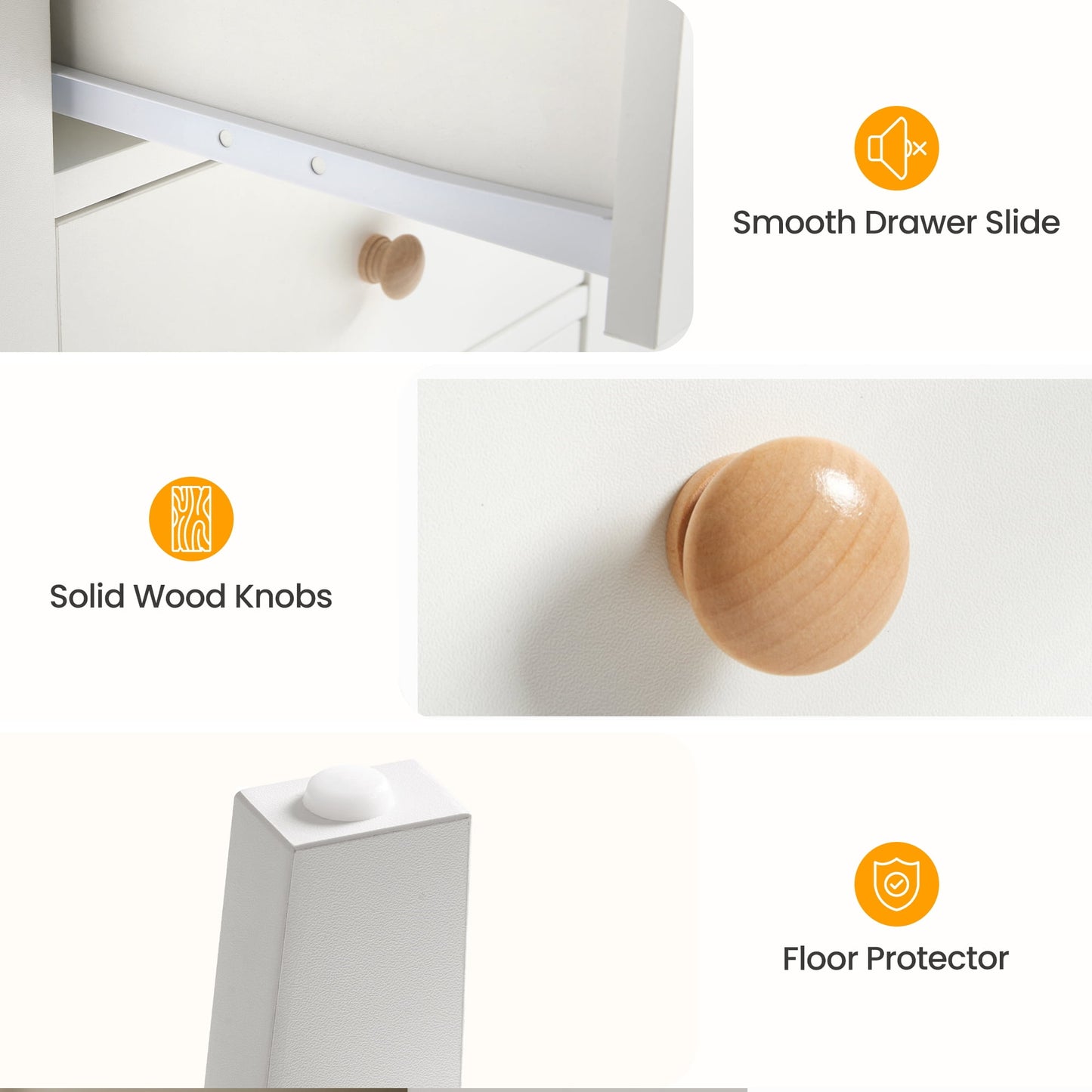 May in Color Tall 3 Drawer Nightstand Set of 2, Modern Bedside Table with Solid Wood Knobs, Wood Side Table for Bedroom, Living Room, White