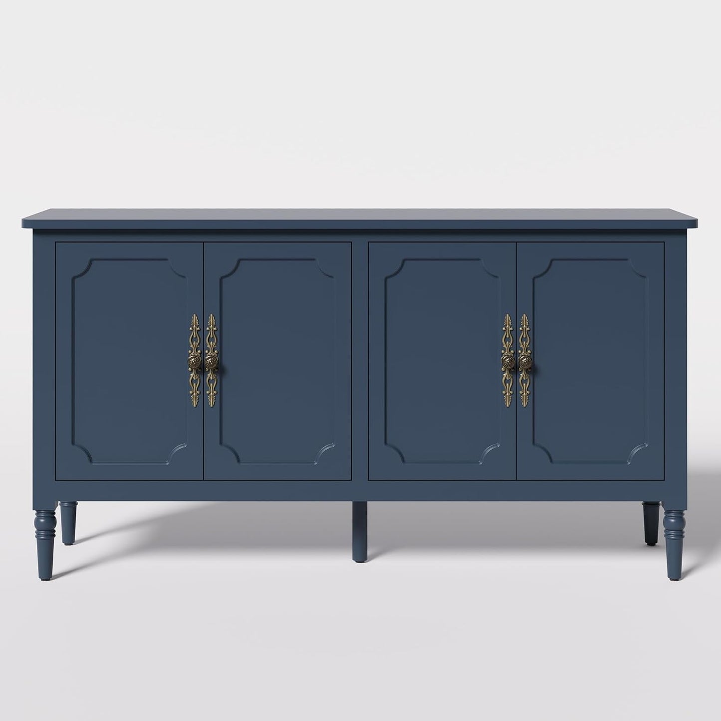 Superjoe Console Cabinet, 58'' Mid Century Modern Pantry Cabinet, Wood Buffet Cabinet, Media Cabinet with 4 Doors, Accent Cabinet for Entryway, Living Room, Bedroom, Dining Room (Blue)