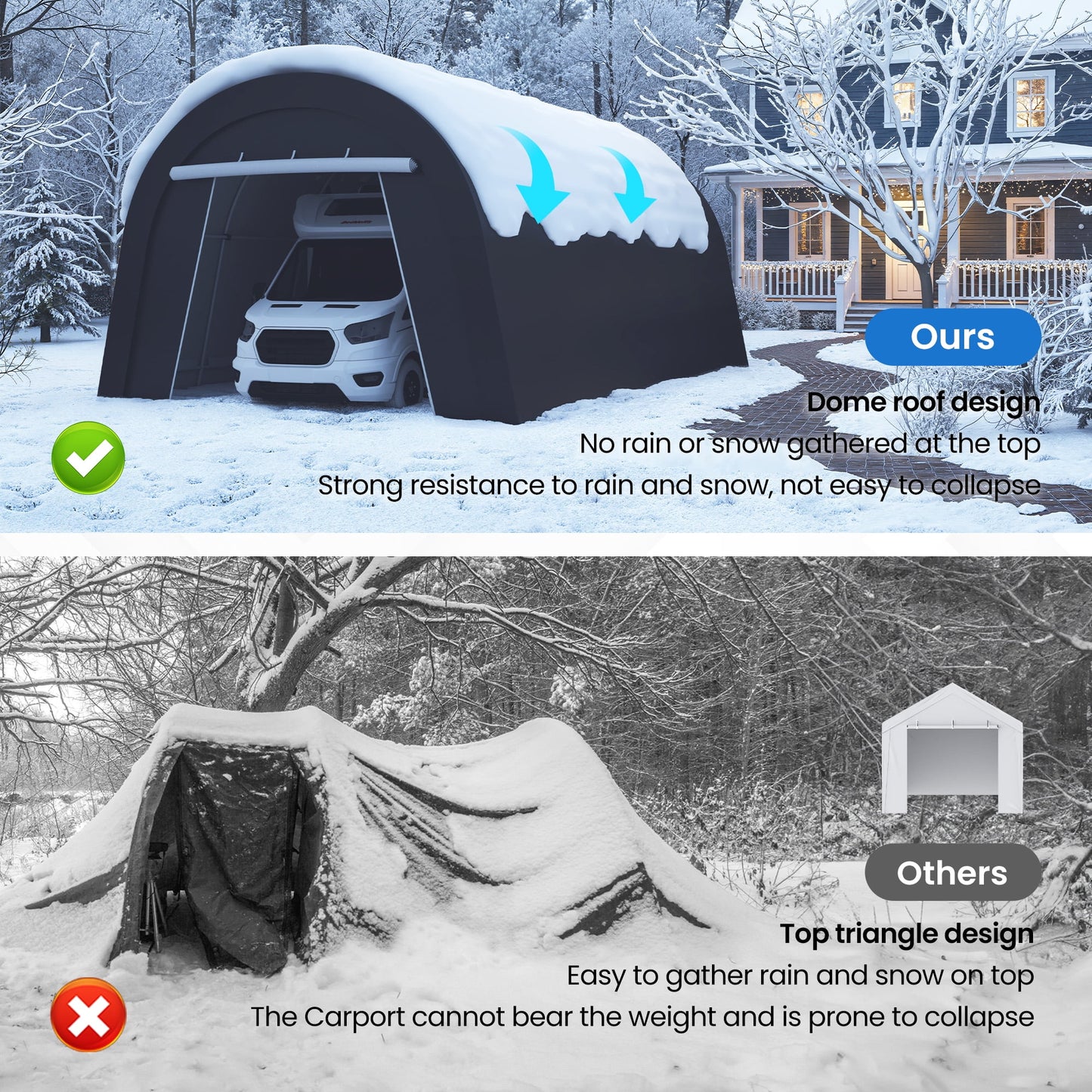 Heynemo 12' x 25' Portable Metal Carport with 4 Bags, Weatherproof PE Cover, Outdoor Car Canopy Tent with 2 Roll-up Doors, Outside Dome Storage Shelter Shed for Cars, Truck, Garden Tools