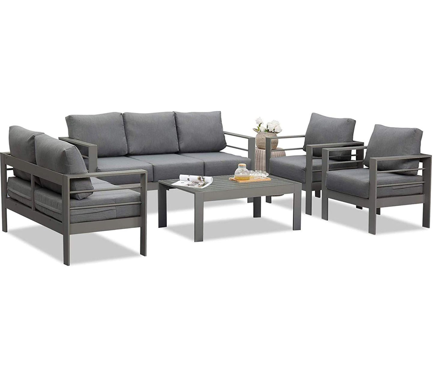 4 Piece Aluminum Sectional Sofa with Single Chair