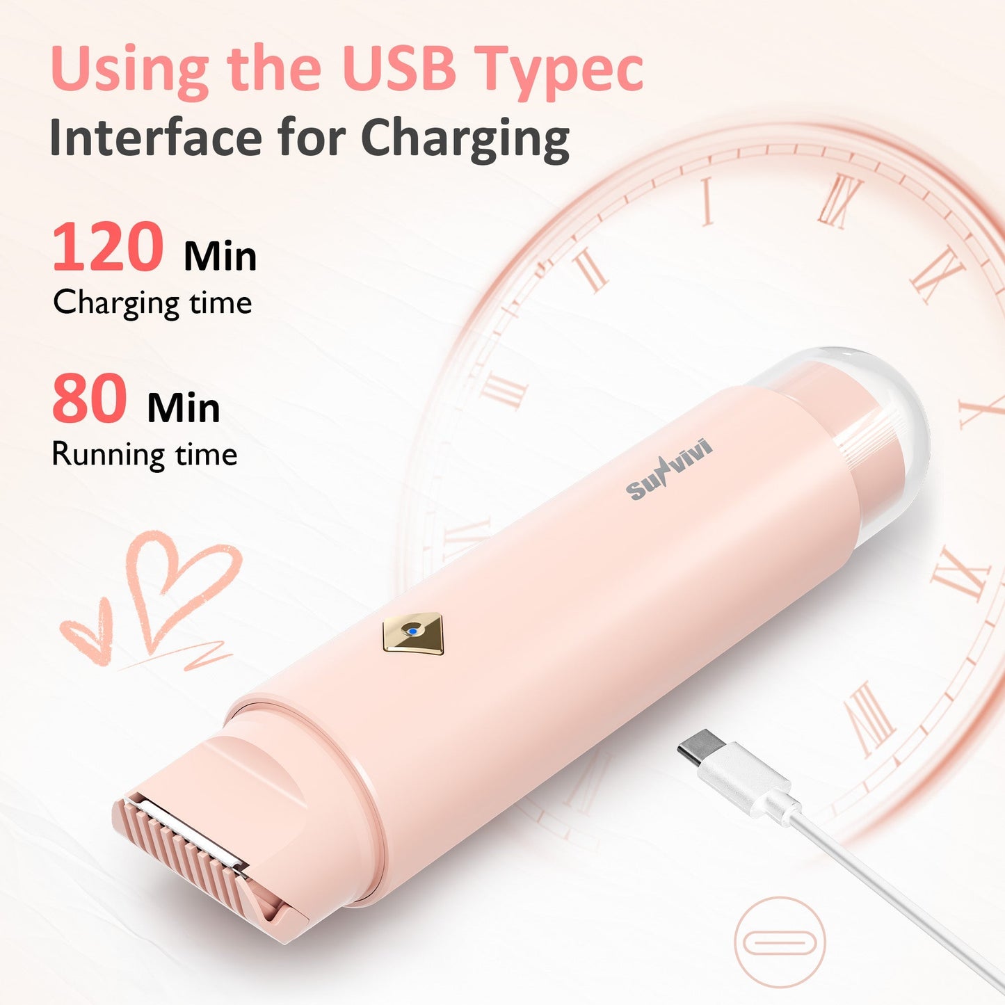 Heynemo Versatile 2-in-1 Electric Bikini Trimmer for Women: Waterproof Pubic Razor for Face Body Bikini Underarm Leg Arm, Pink