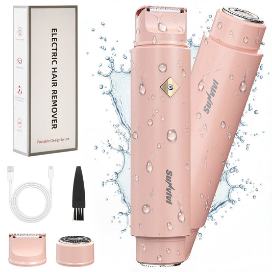 Heynemo Versatile 2-in-1 Electric Bikini Trimmer for Women: Waterproof Pubic Razor for Face Body Bikini Underarm Leg Arm, Pink