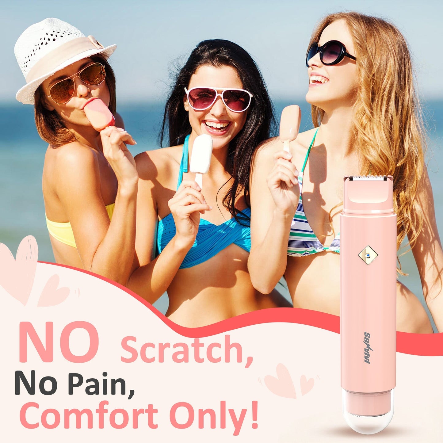 Heynemo Versatile 2-in-1 Electric Bikini Trimmer for Women: Waterproof Pubic Razor for Face Body Bikini Underarm Leg Arm, Pink