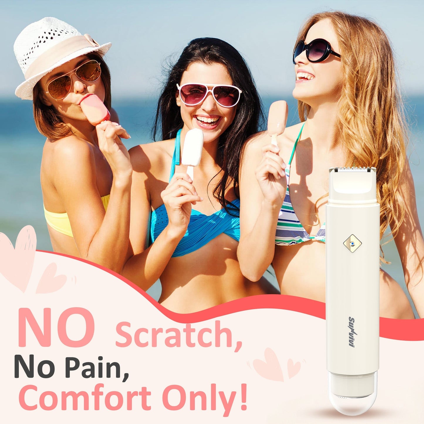 Heynemo Versatile 2-in-1 Electric Bikini Trimmer for Women: Waterproof Pubic Razor for Face Body Bikini Underarm Leg Arm, White