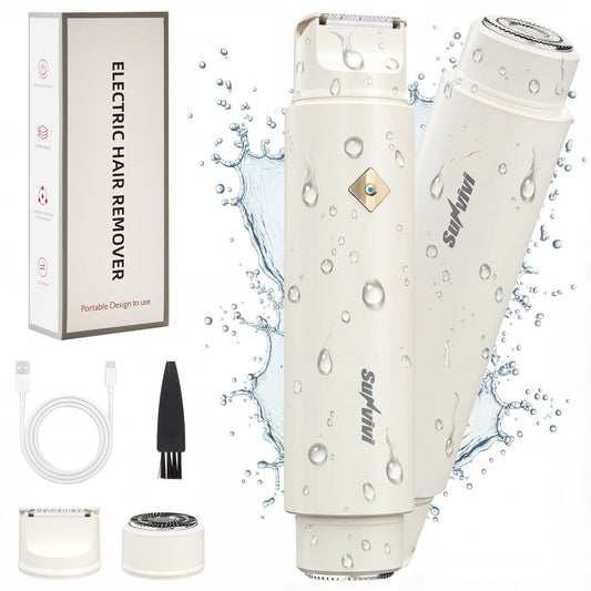 Heynemo Versatile 2-in-1 Electric Bikini Trimmer for Women: Waterproof Pubic Razor for Face Body Bikini Underarm Leg Arm, White