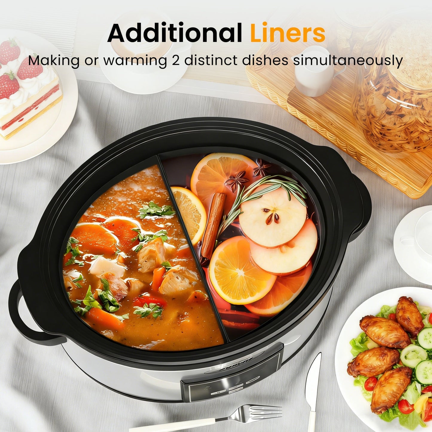 Heynemo 2-in-1 Silicone Slow Cooker Liners, Reusable Divider Insert for 6QT Crock Pot, Bpa Free, Dishwasher Safe, Grey