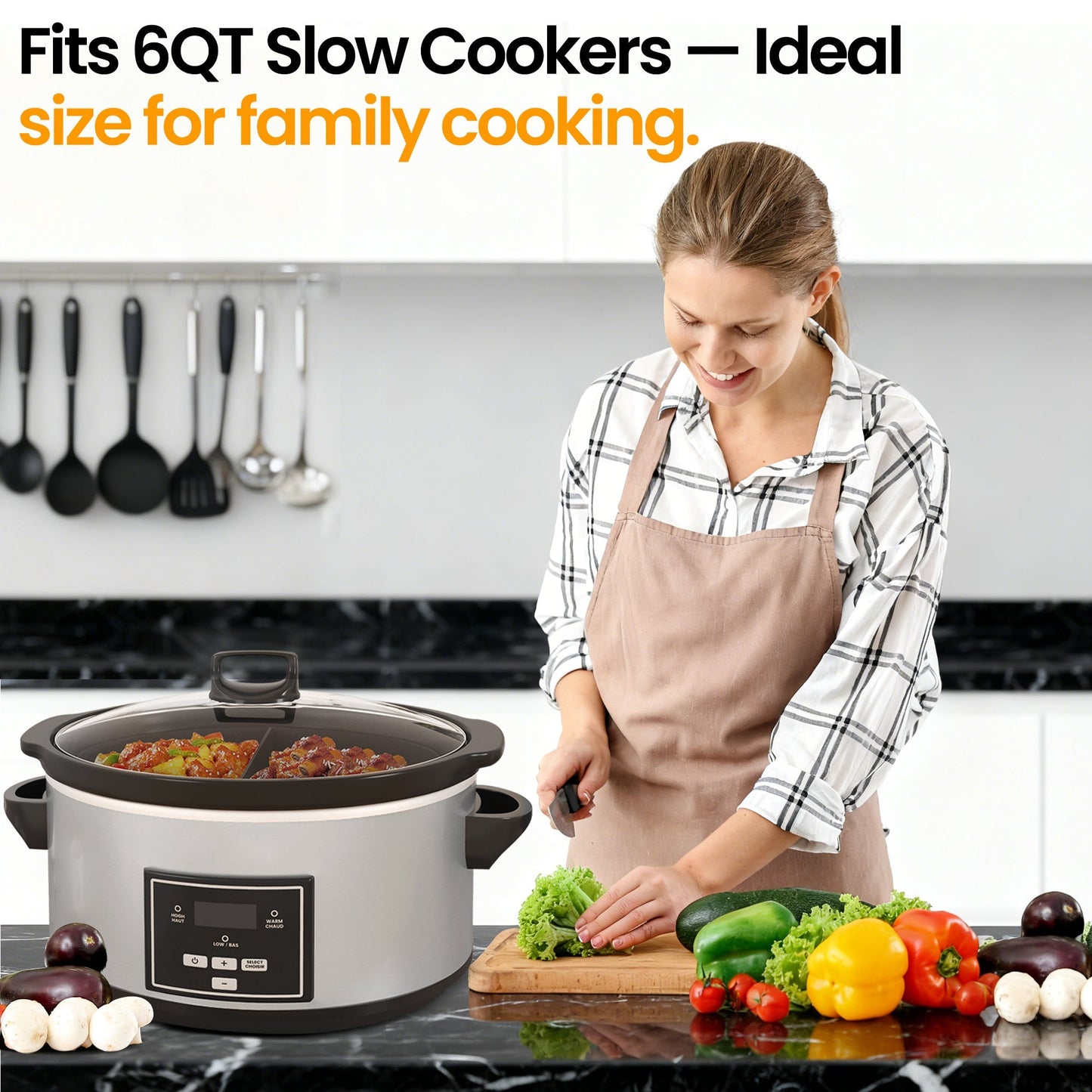 Heynemo 2-in-1 Silicone Slow Cooker Liners, Reusable Divider Insert for 6QT Crock Pot, Bpa Free, Dishwasher Safe, Grey