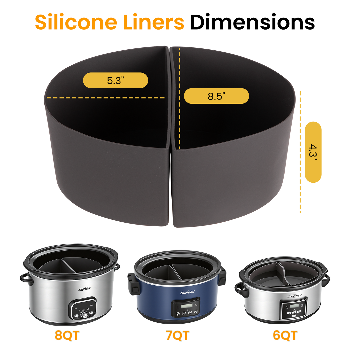 Heynemo 2-in-1 Silicone Slow Cooker Liners, Reusable Divider Insert for 6QT Crock Pot, Bpa Free, Dishwasher Safe, Grey