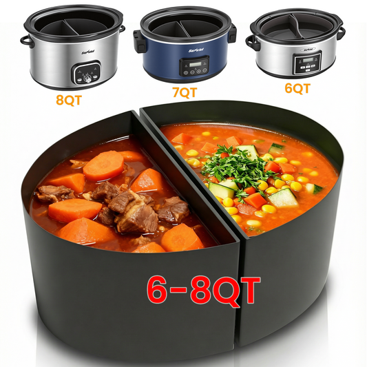 Heynemo 2-in-1 Silicone Slow Cooker Liners, Reusable Divider Insert for 6QT Crock Pot, Bpa Free, Dishwasher Safe, Grey