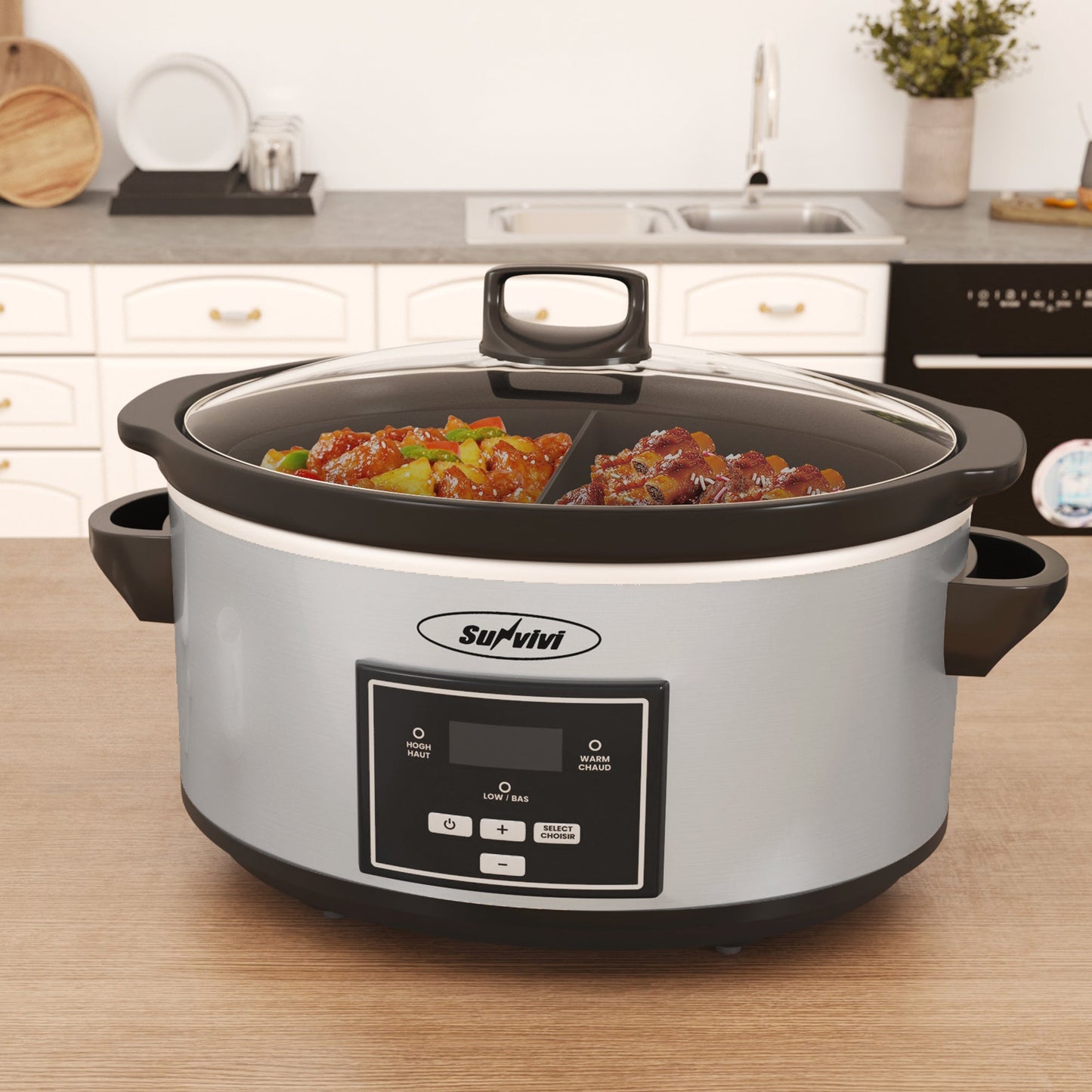 Heynemo 2-in-1 Silicone Slow Cooker Liners, Reusable Divider Insert for 6QT Crock Pot, Bpa Free, Dishwasher Safe, Grey