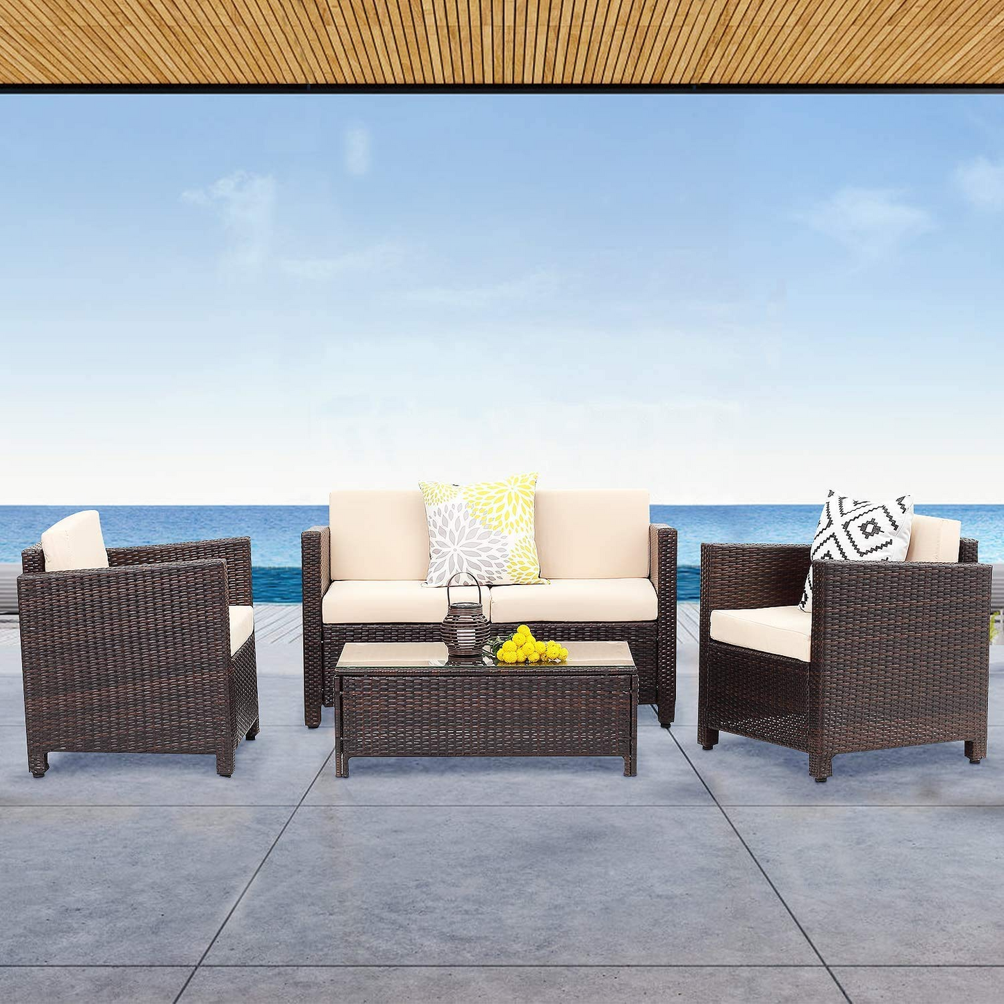 4 Pieces Wicker Sofa Set with Cushion