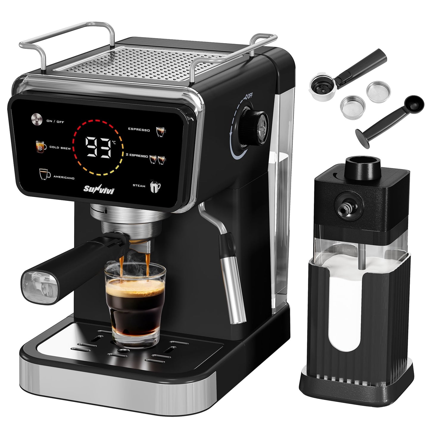 Heynemo 20 Bar Espresso Machine, 3-in-1 Hot & Iced Coffee Maker with Milk Frother, LED Touch Control, Removable 52oz Water Tank