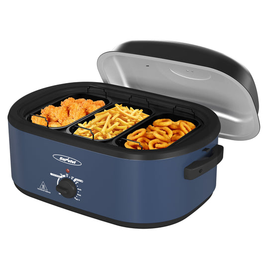 20 QT Electric Roaster Oven with 3 Compartments and Self-Basting Lid, Turkey Roaster Oven with 150-450¡ãF Temperature Control, Removable Pan & Rack, Blue