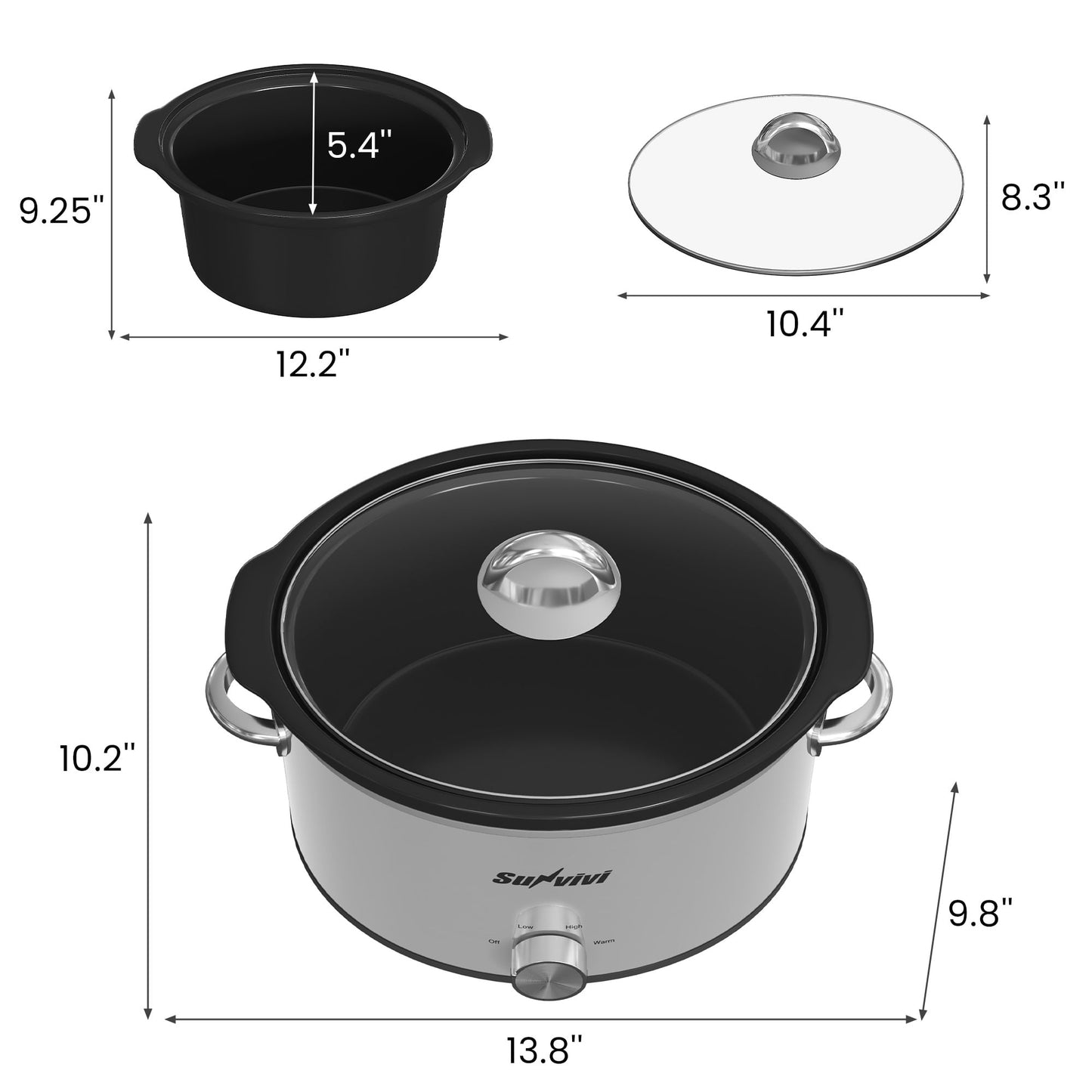 Heynemo 4QT Compact Slow Cooker & Food Warmer with 3 Temperature Settings, Dishwasher Safe - Silver