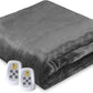 Superjoe Electric Blanket 90" x 84" Queen Size Heated Blanket, Dual Controllers 10 Heat Settings Auto-off Timer, Grey