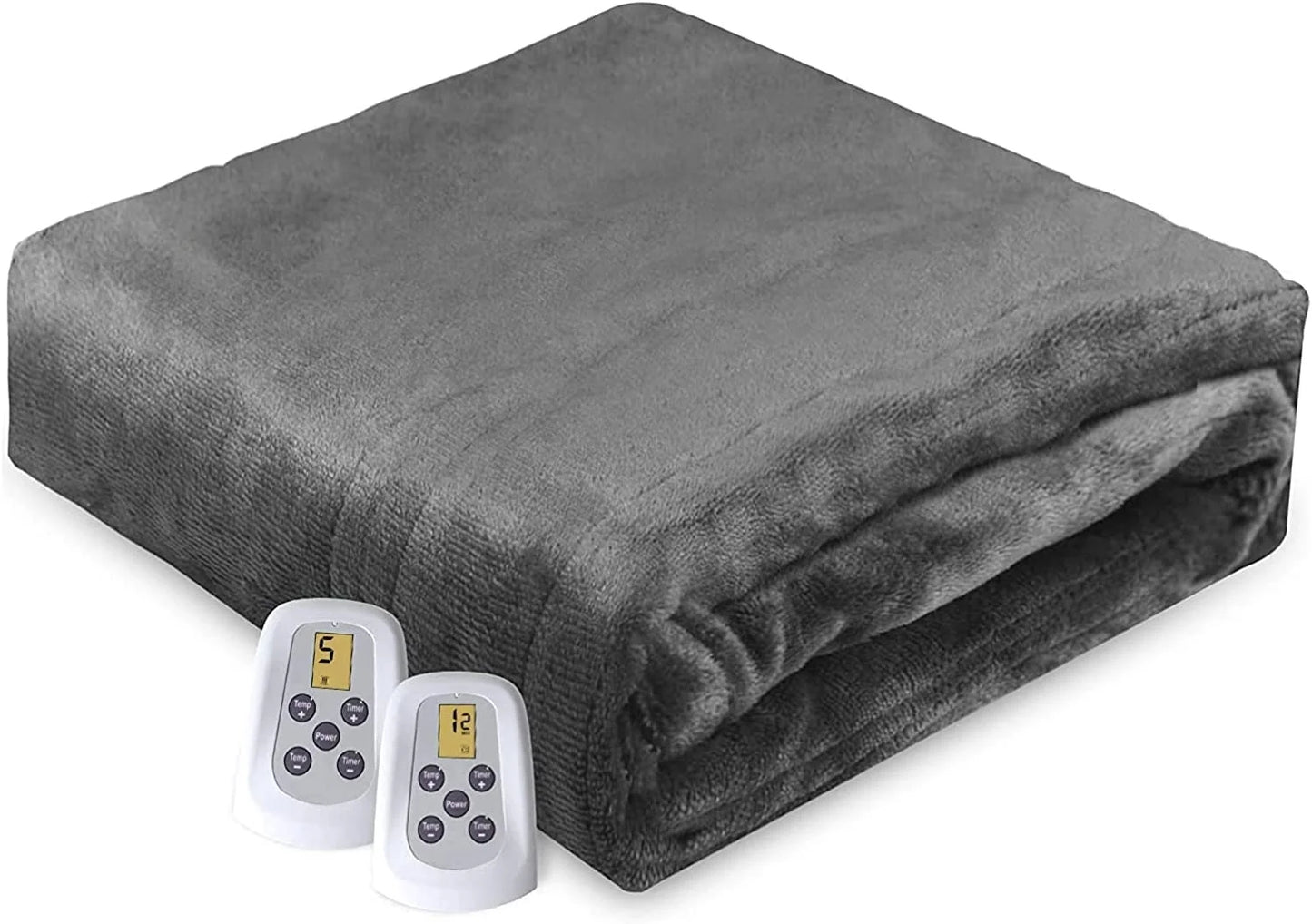 Superjoe Electric Blanket 90" x 84" Queen Size Heated Blanket, Dual Controllers 10 Heat Settings Auto-off Timer, Grey