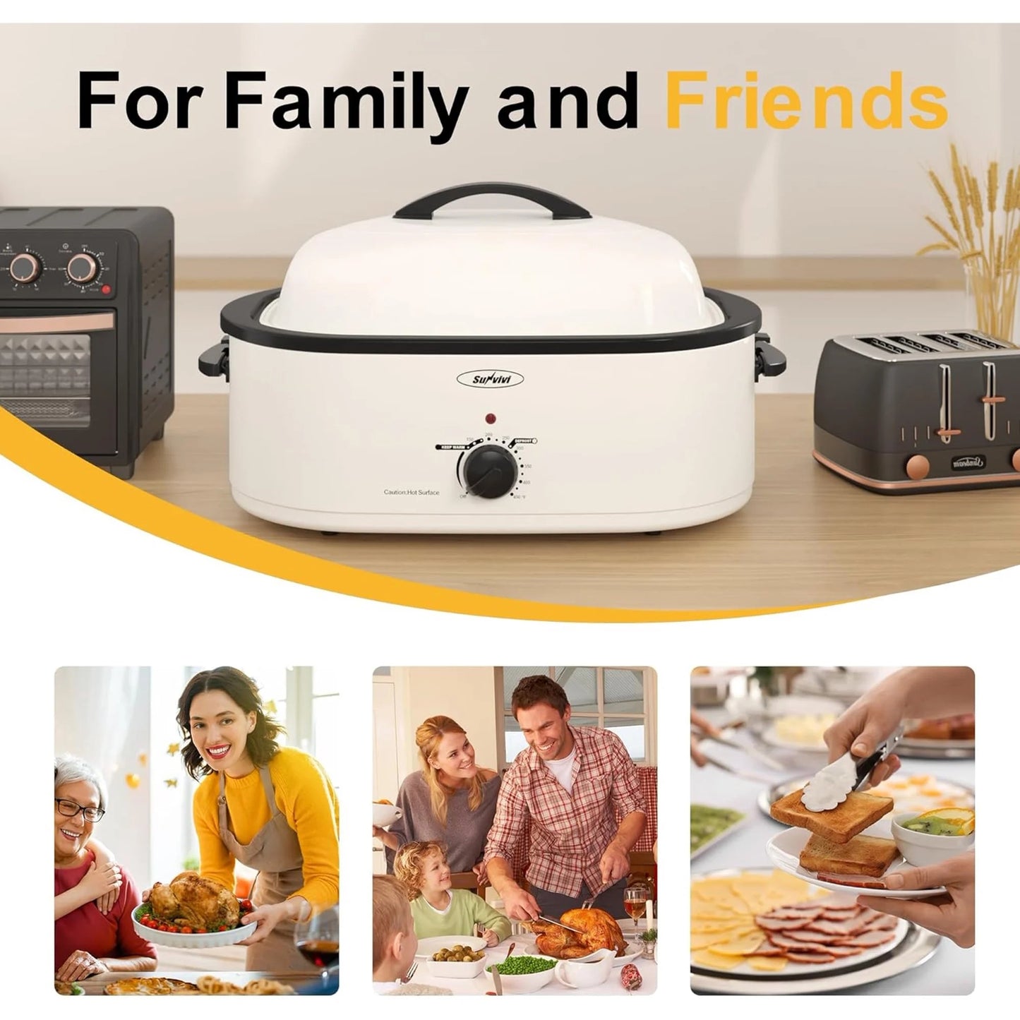 Superjoe Roaster Oven with Self-Basting Lid, 20 Qt, Stainless Steel White