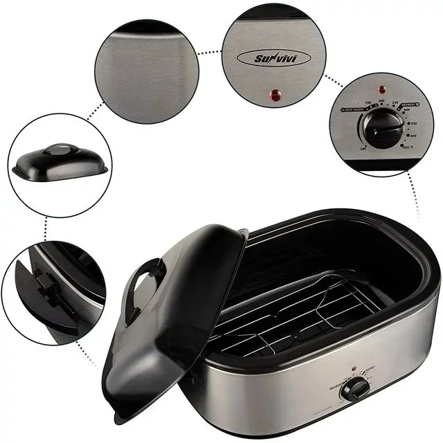 Superjoe 18 Quart Roaster Oven with Self-Basting Lid Removable Pan, Stainless Steel Silver-1