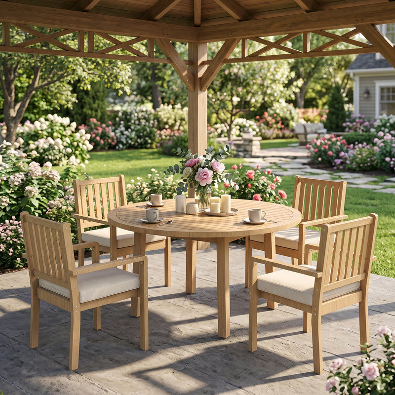 5-Piece Acacia Patio Table and Chairs Set for All-Weather, Outdoor Patio Dining Set with Umbrella Hole and Removable Cushion for 4, Durable Patio Table and Chairs Set for Garden£¬Heynemo
