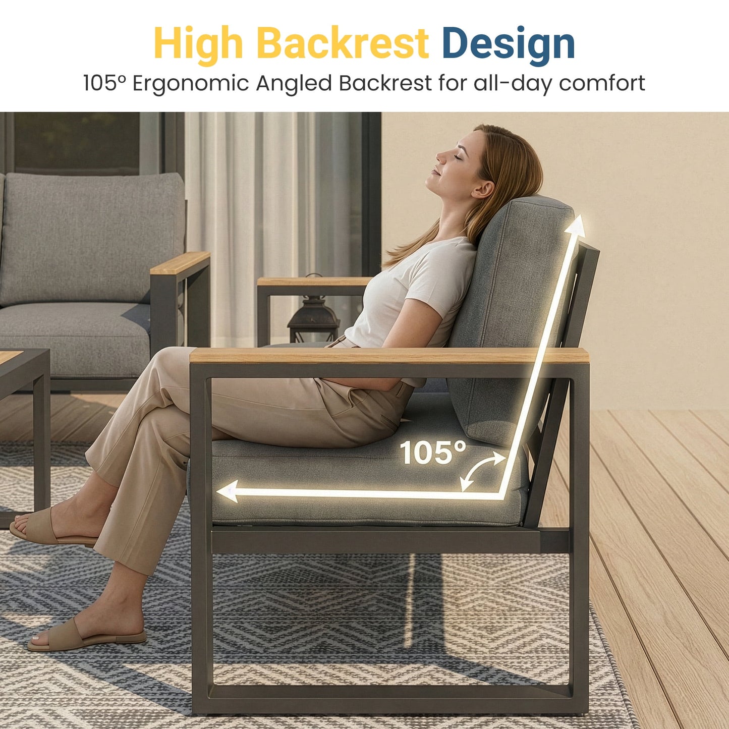 Heynemo Aluminum Outdoor Armchair, 2 Pieces All-Weather Metal Patio Single Sofa, Patio Conversation Set for Porch Backyard Garden, Grey