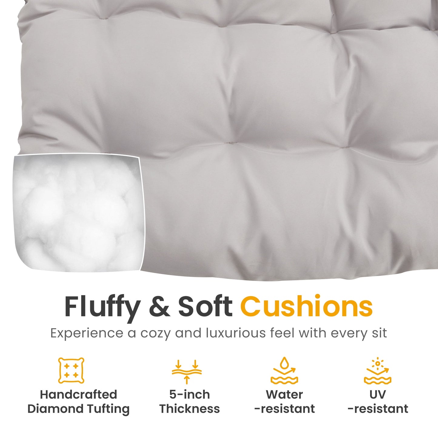 Heynemo Oversized Patio Rattan Egg Chair with Ottoman,Wicker Outdoor Papasan Rocking Chair with Cushion & Foot Rest for Indoor Outside Porch, Garden, Living Room