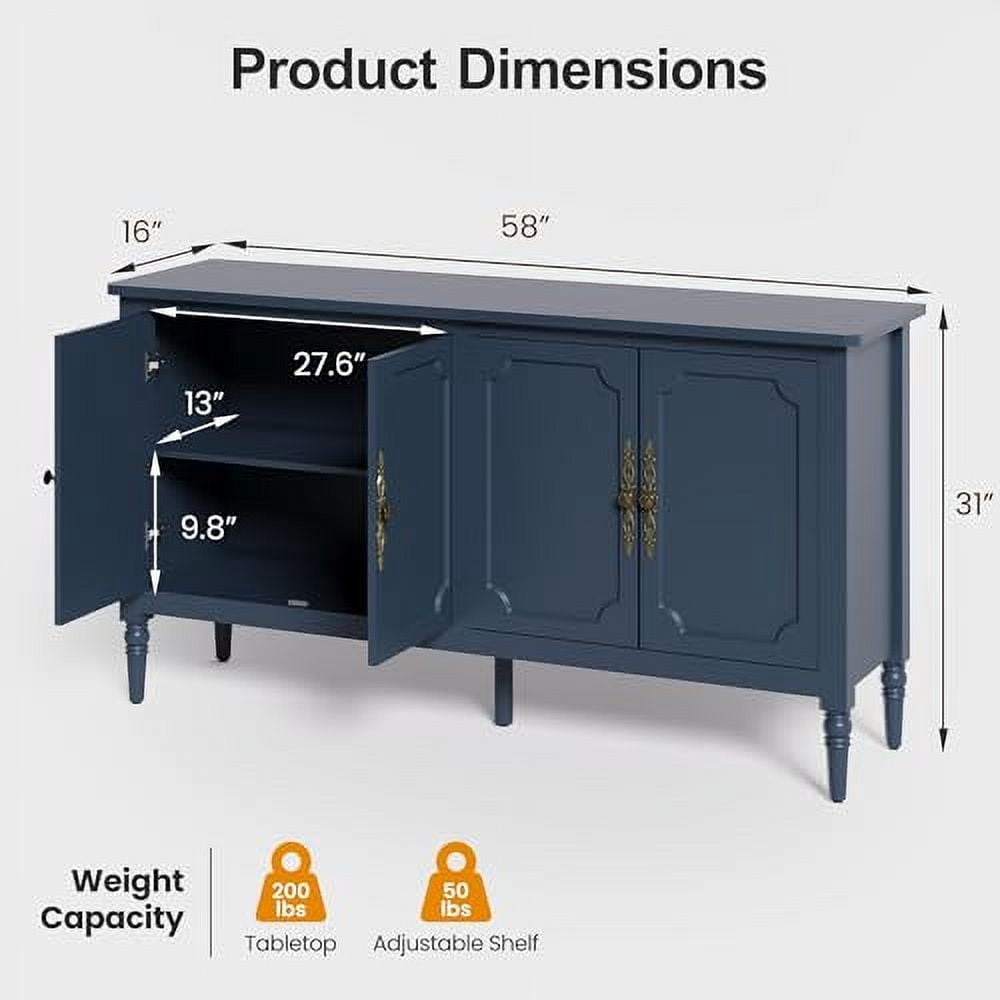 May in Color Buffet Sideboard Table Set of 2, 59'' Mid Century Modern Console Table, Media Cabinet with 4 Doors, Accent Cabinet Wood Sideboard, for Entryway, Living Room, Dining Room, Blue