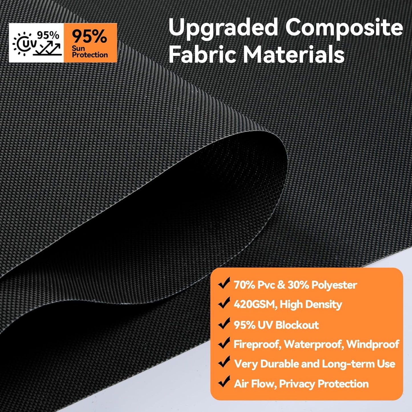 Superjoe Outdoor Roller Shades with 95% UV Blockout, 8'L x 8'W Exterior Cordless Patio Shades Roll Up Outdoor Blinds for Porch Gazebo, Blockout Waterproof Protect Privacy, Black