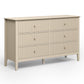 May in Color Fluted 6 Drawer Dresser, Wide Modern Chest of Drawers, Large Wood Storage Cabinet Organizer for Bedroom, Living Room, Hallway, Entryway, Beige