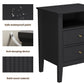 May in Color Fluted Nightstand with 2 Drawers and Storage Shelf, Set of 2, Ideal for Bedroom, Living Room, Black