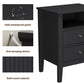 Heynemo Black Fluted Nightstand with 2 Drawers, Modern Wooden Sofa Table for Small Spaces, Tall End Table for Bedroom, Living Room